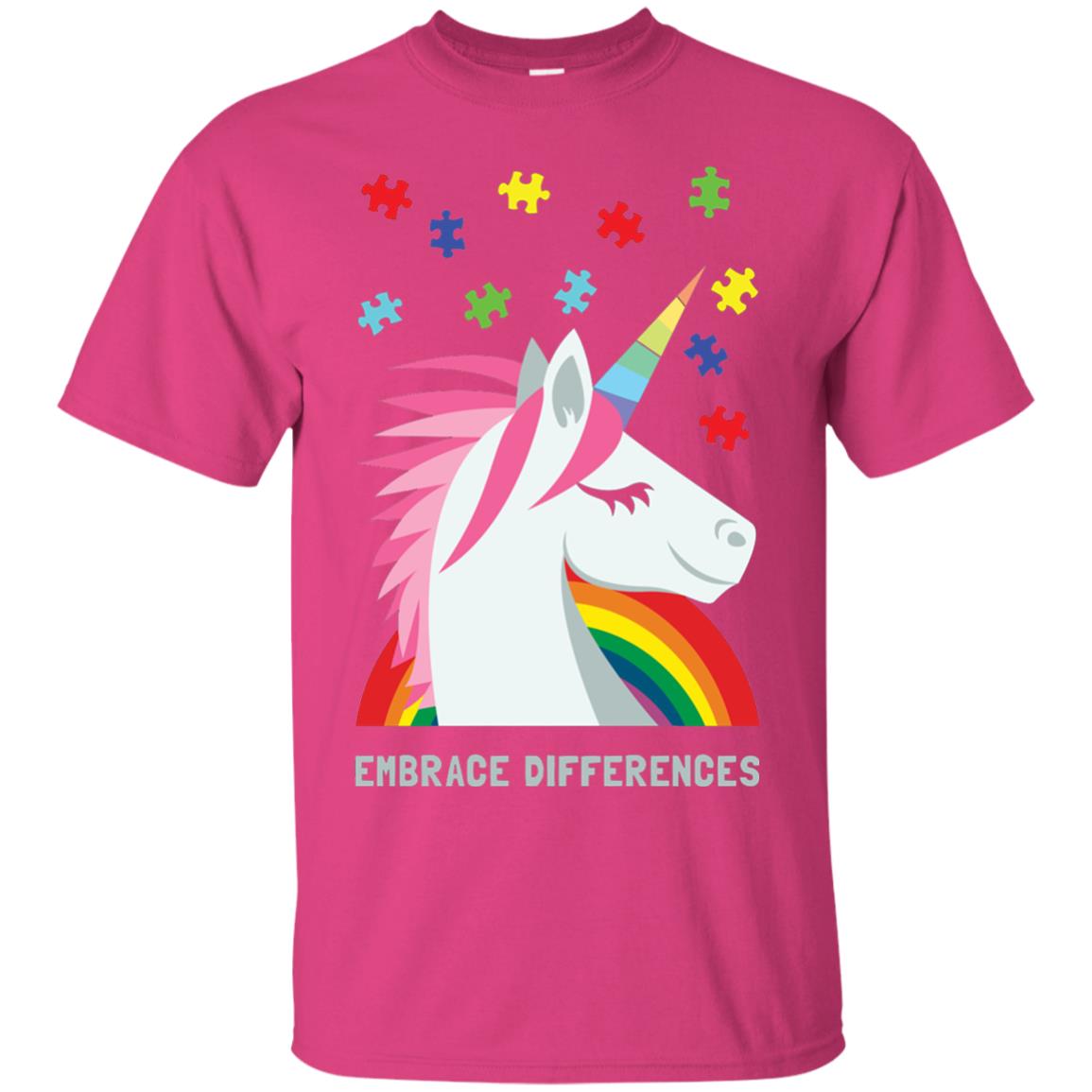 Autism Awareness Shirt Unicorn Puzzle Embrace Differences Heliconia