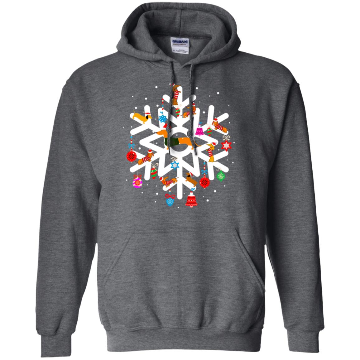 Winter Snow Flower Decorating Bauble And Dachshund X-mas Gift Shirt Dark Heather