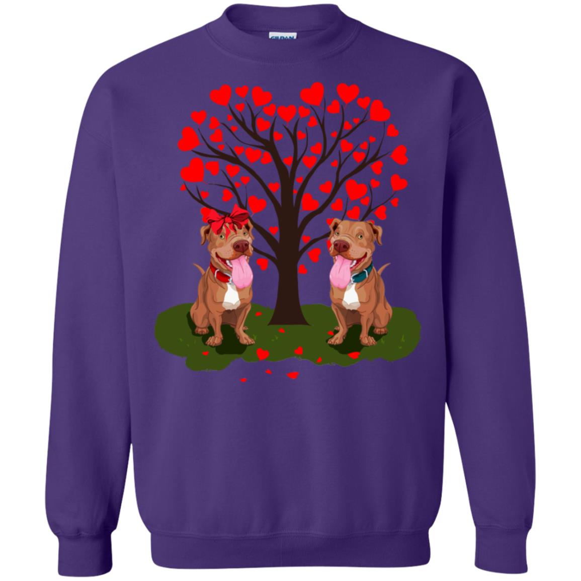 Valentine Pitbull Couple Heart Tree Shirt Purple