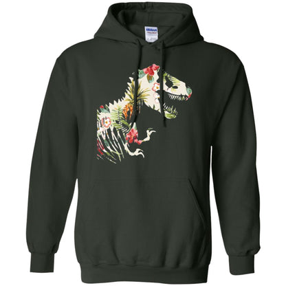 Dinosaur T-shirt Floral Tropical Hawaiian Pattern T Rex Forest Green