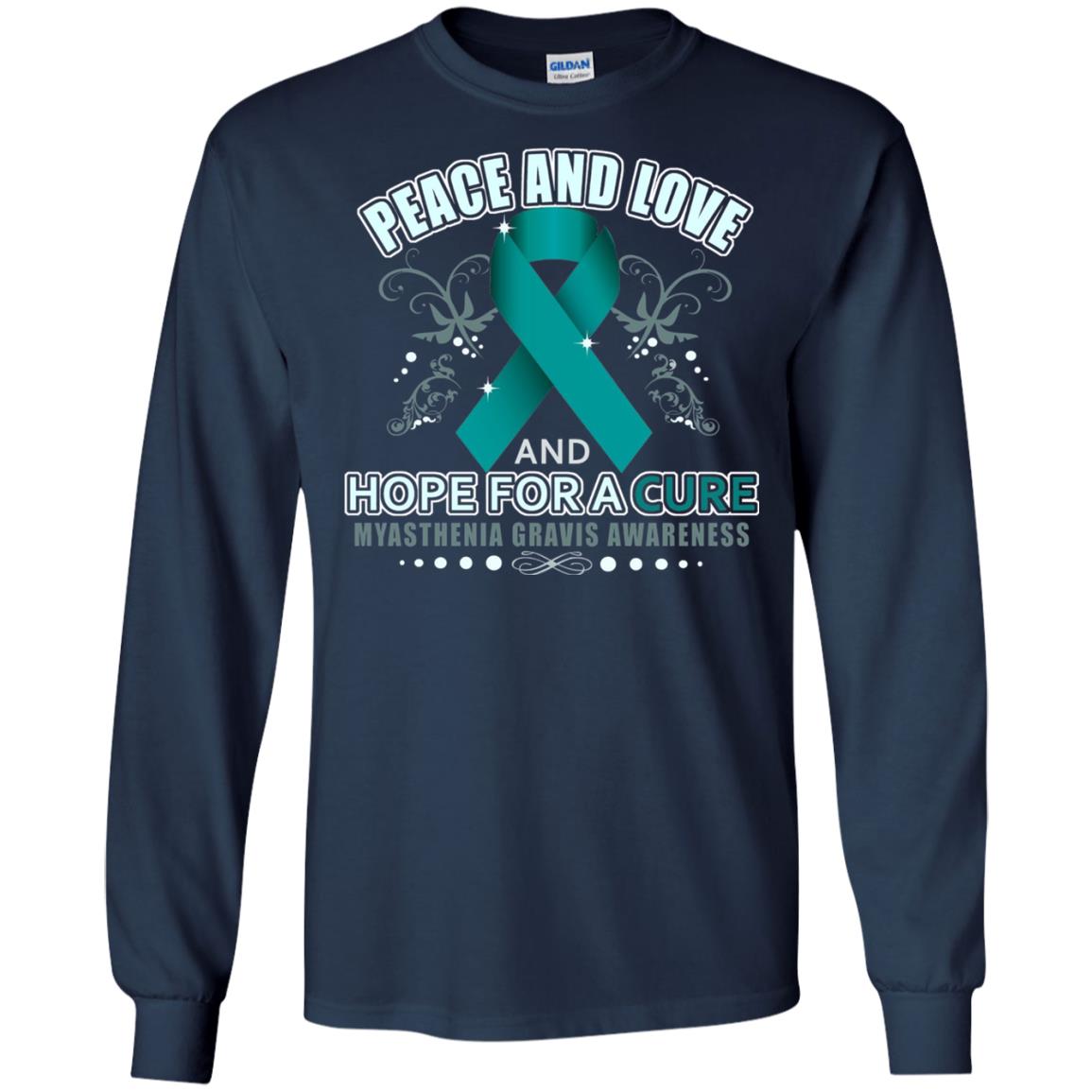 Myasthenia Gravis Awareness T-shirt Peace Love And Hope Navy