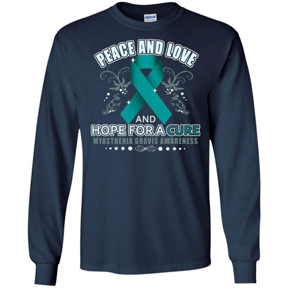 Myasthenia Gravis Awareness T-shirt Peace Love And Hope Navy
