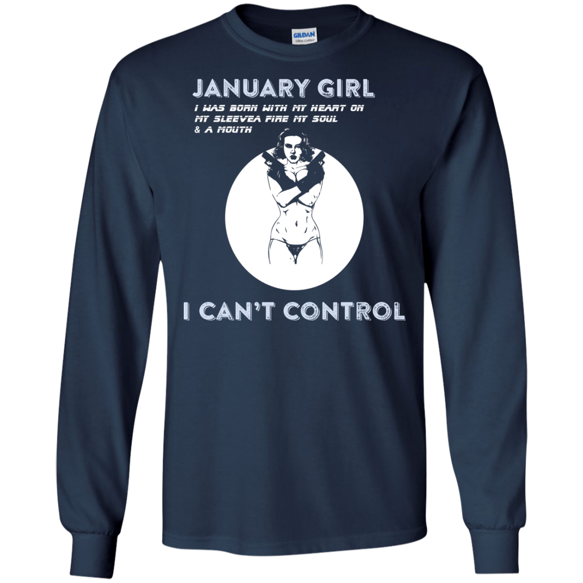 January Girl I Was Born With My Heart T-shirt Navy