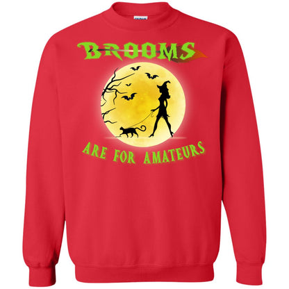 Brooms Are For Amateurs Witches Walk With Cat Funny Halloween Shirt Red