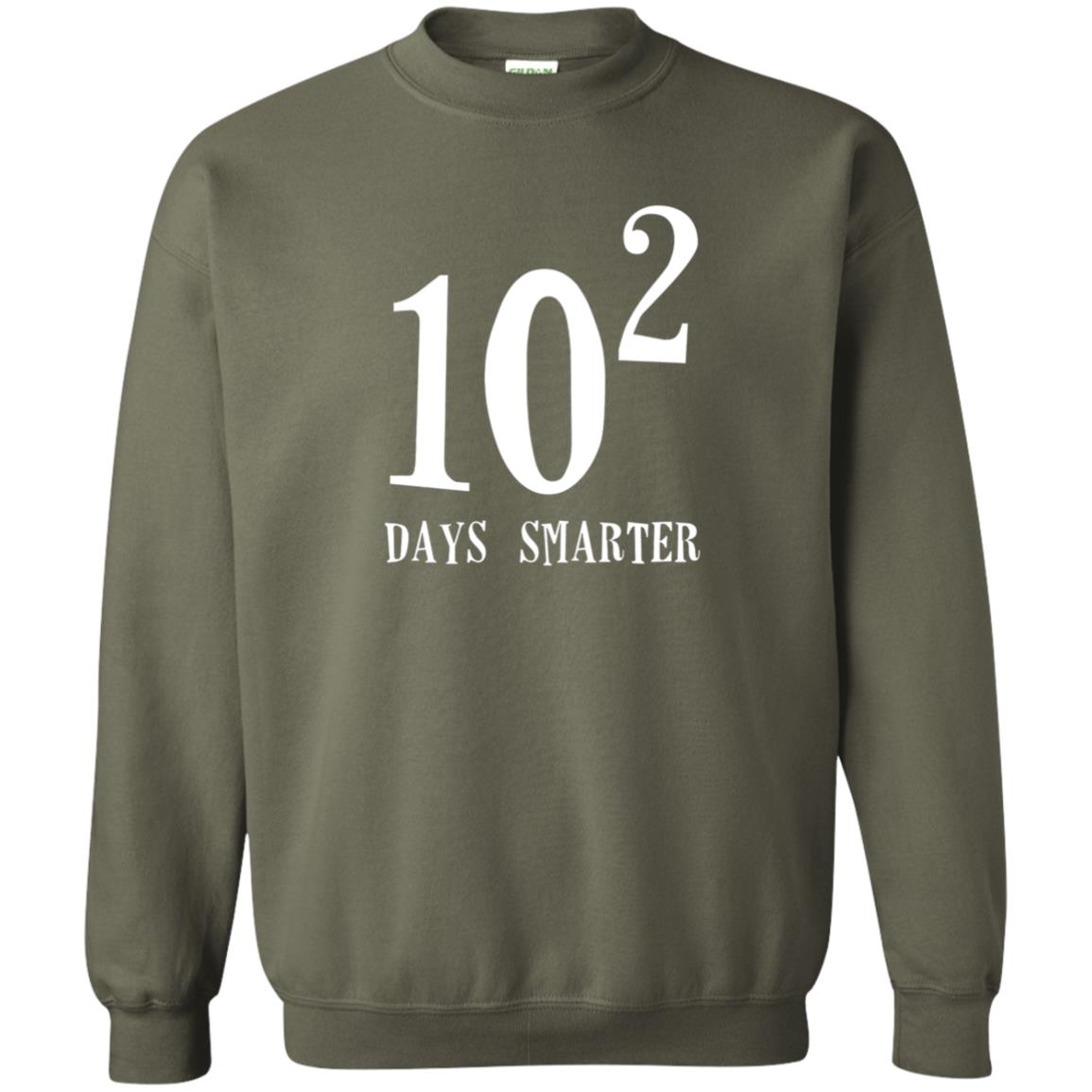 Funny Math 100th Day T-shirt 10 Squared Is 100 Days Smarter Military Green