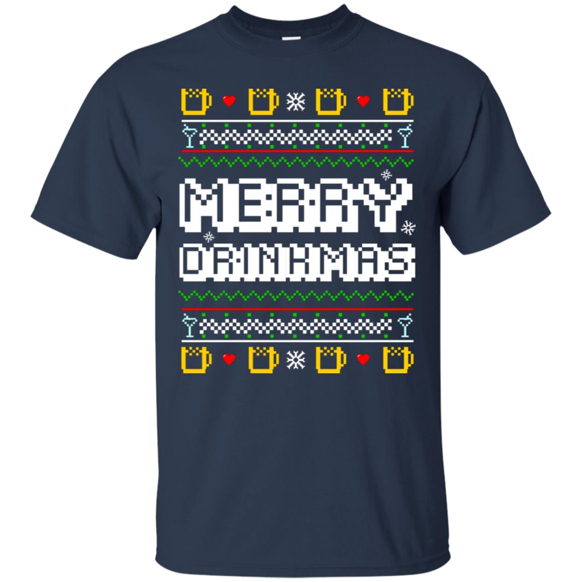 Merry Drinkmas X-mas Gift Shirt For Drinking Lovers Navy