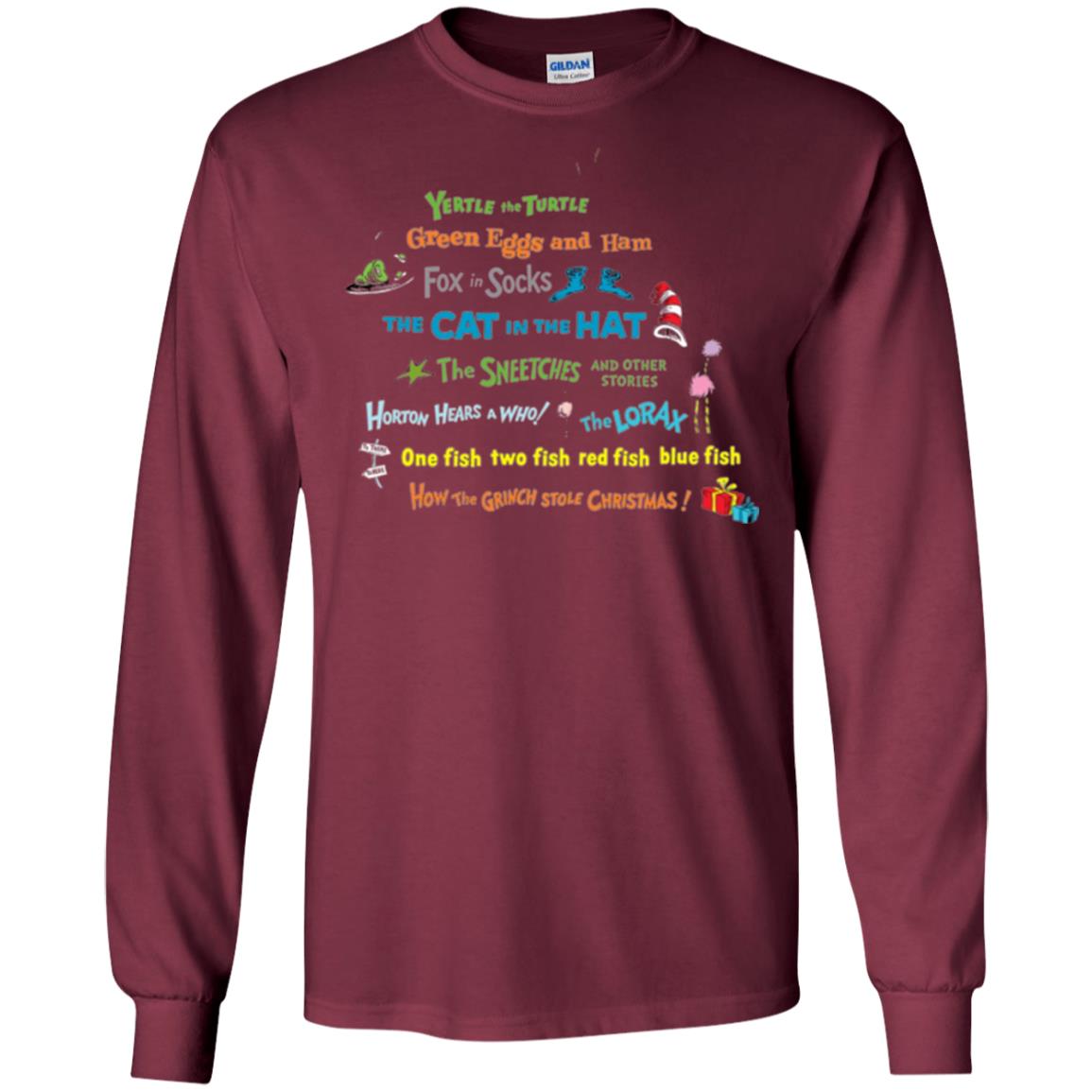 Dr. Seuss Book Title National Wear Red Day T-shirt Maroon