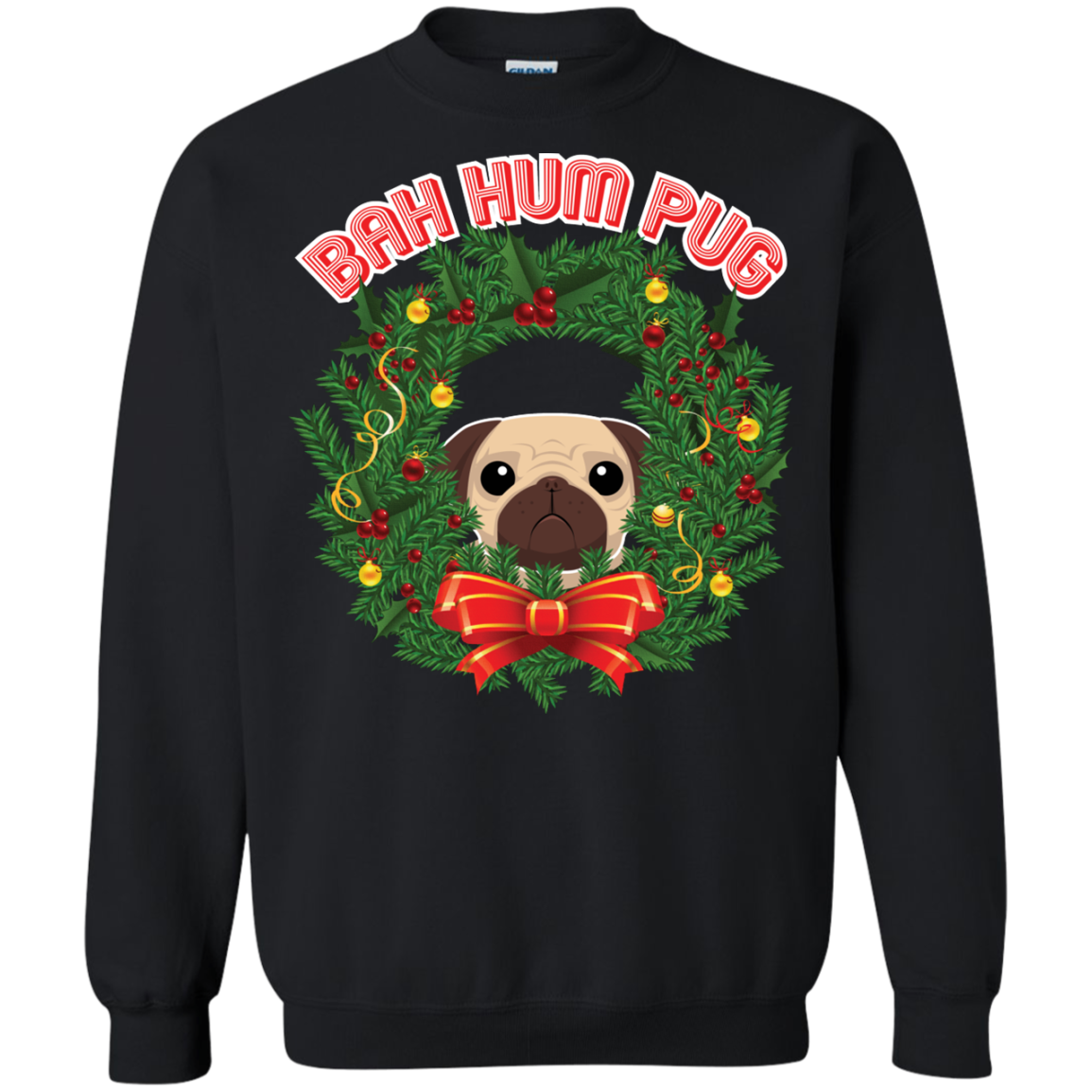 Christmas T-Shirt Bah Hum Pug Black
