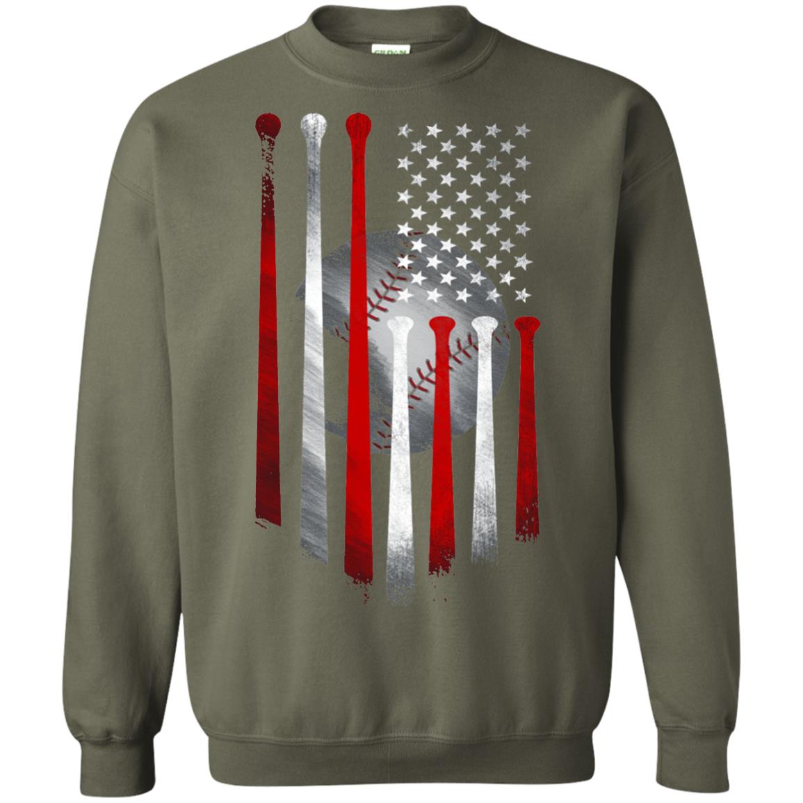 American Flag Baseball Flag Baseball Lover T-shirt Military Green