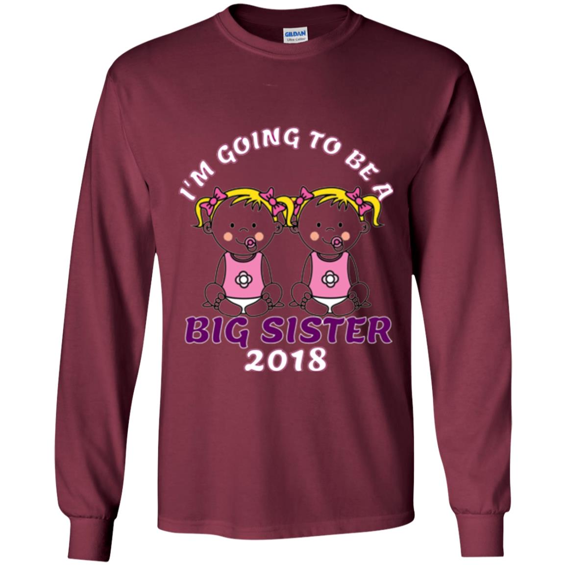 Family T-shirt I_m Going To Be A Big Sister Of Twins 2018 Maroon