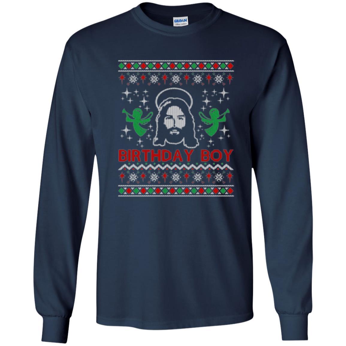 Christmas T-shirt Jesus Birthday Boy Ugly Christmas Sweater Navy