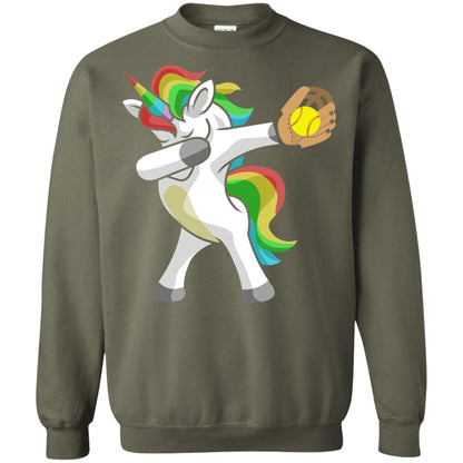Dabbing Unicorn Softball T-shirt Funny Dabbing Military Green