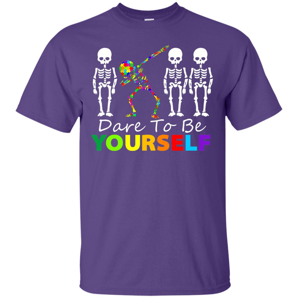 Skeleton Dabbing Dare To Be Yourself Autism Awareness Shirt Purple