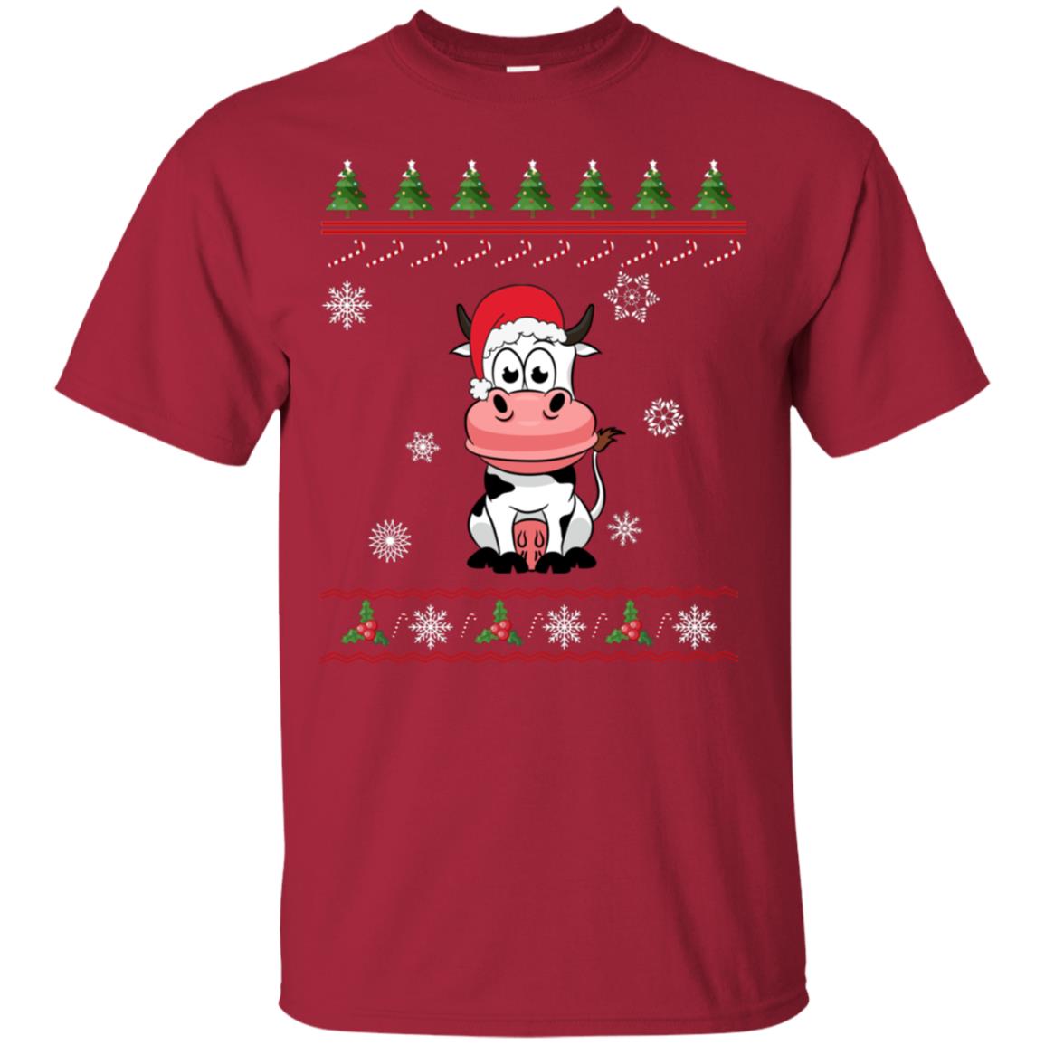 Milch Cow With Santa Hat Merry X-mas Ugly Christmas Gift Shirt For Mens Womens Kids Cardinal