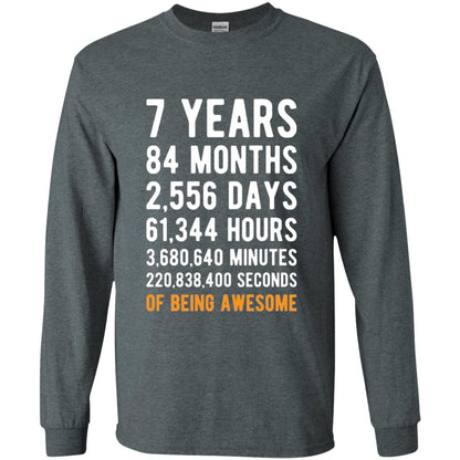 7th Birthday Shirt 7 Years Old Being Awesome Dark Heather