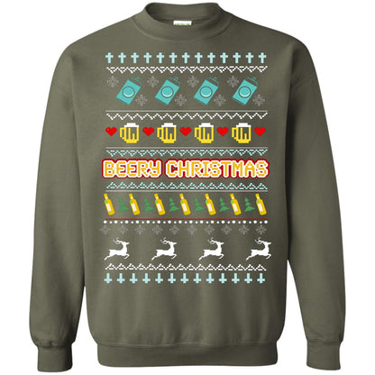 Beery Christmas Merry X-mas Beer Drinking Lovers Gift Shirt Military Green