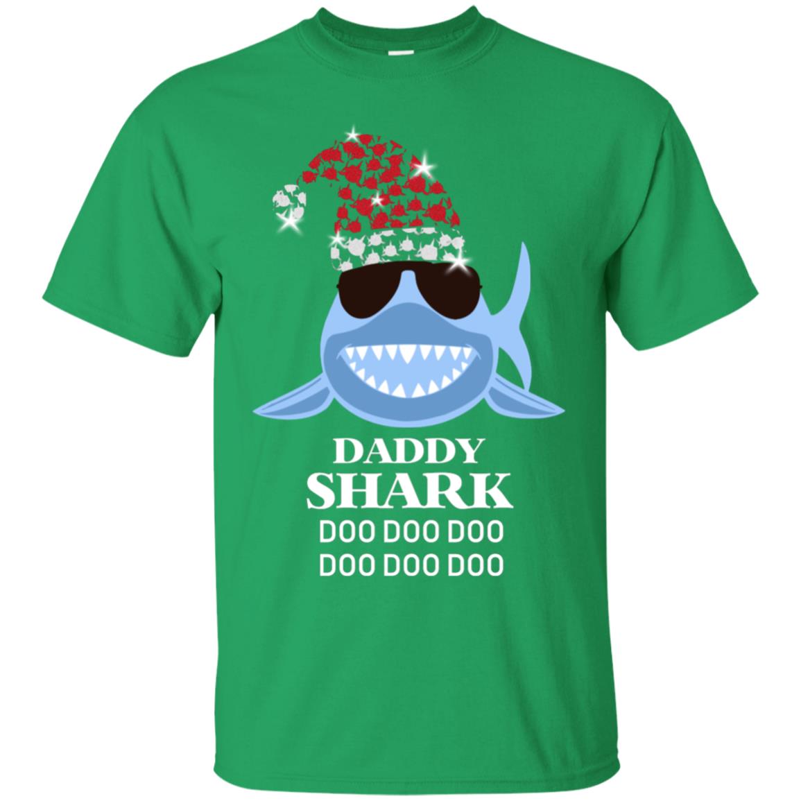 Daddy Shark With Santa Claus Hat Merry X-mas Family Shark Gift Shirt Irish Green