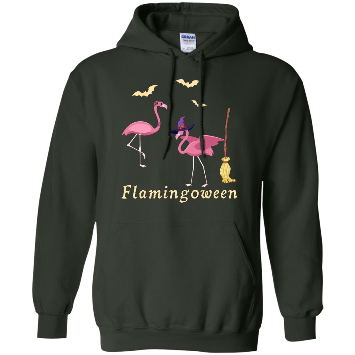 Flamingoween Flamingo Wicth Ride Stick Funny Quote On Haloween Gift Shirt Forest Green