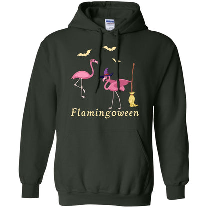 Flamingoween Flamingo Wicth Ride Stick Funny Quote On Haloween Gift Shirt Forest Green