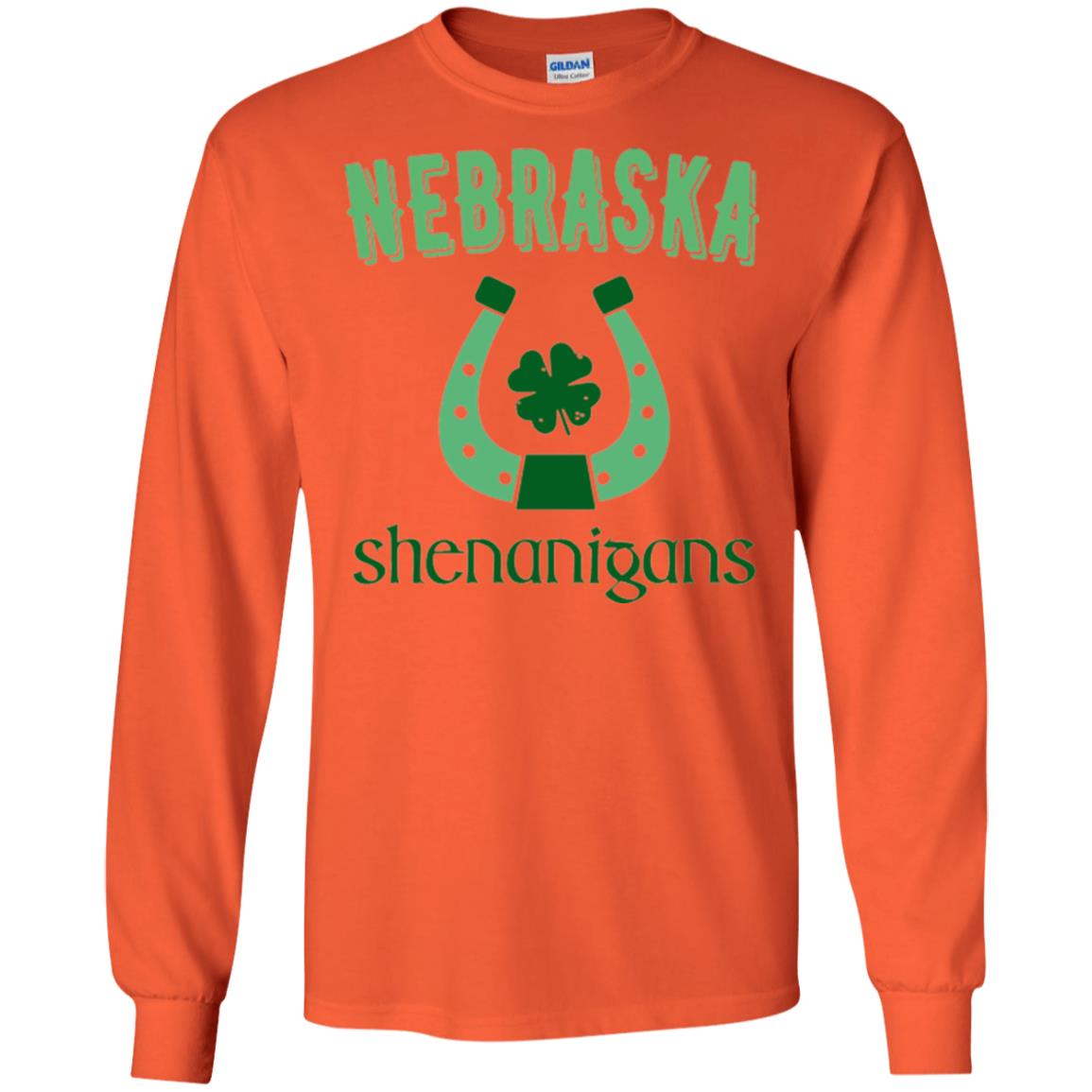 Nebraska Shenanigans Horseshoe Clover St Patrick_s Day T-shirt Orange