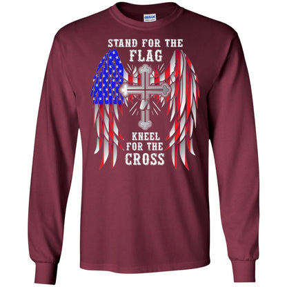 Christian T-shirt Stand For The Flag Kneel For The Cross Maroon