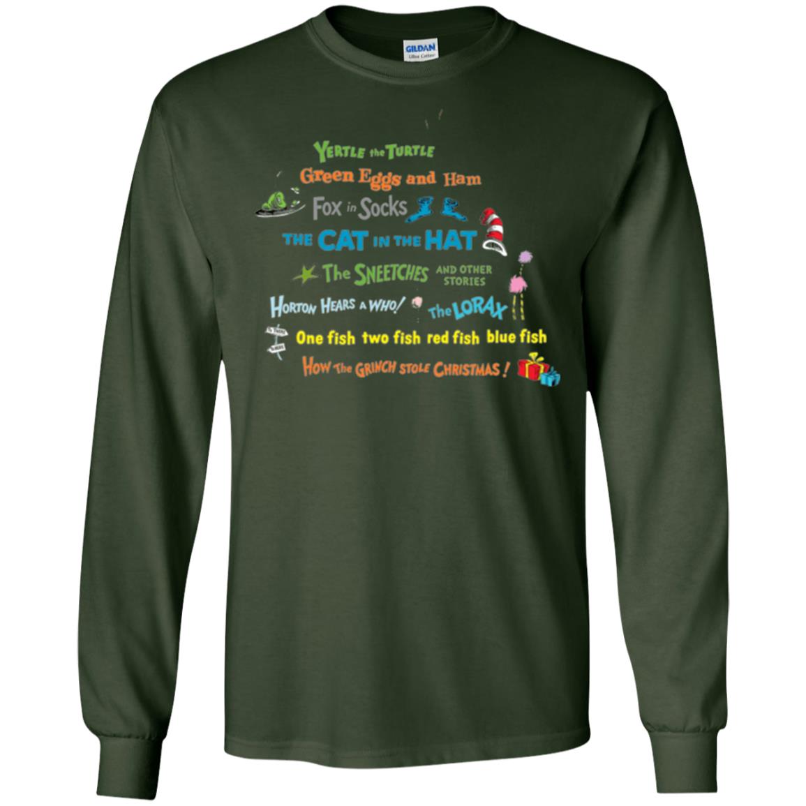 Dr. Seuss Book Title National Wear Red Day T-shirt Forest Green