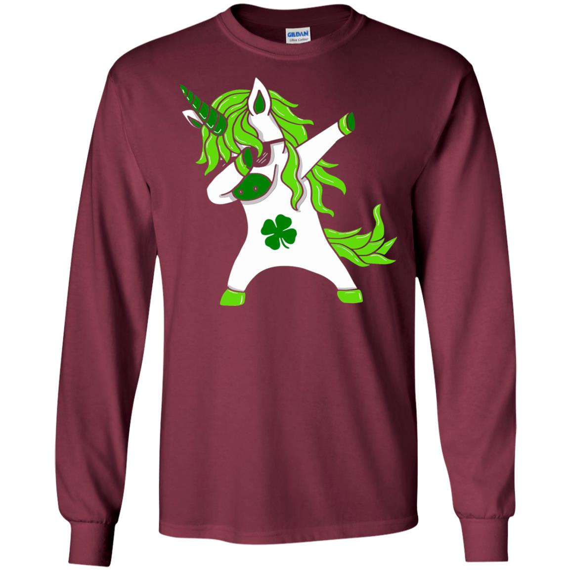 Dabbing Unicorn St Patricks Day Lepricorn T-shirt Maroon