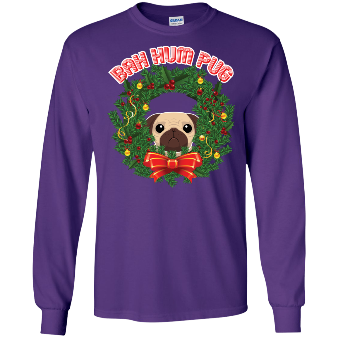Christmas T-Shirt Bah Hum Pug Purple