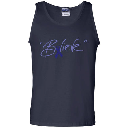 Colon Cancer Awareness Shirt Dark Blue Ribbon Believe Navy