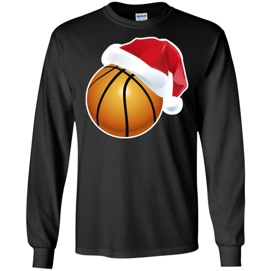 Basketball With Santa Claus Hat X-mas Shirt For Basketball Lovers Black