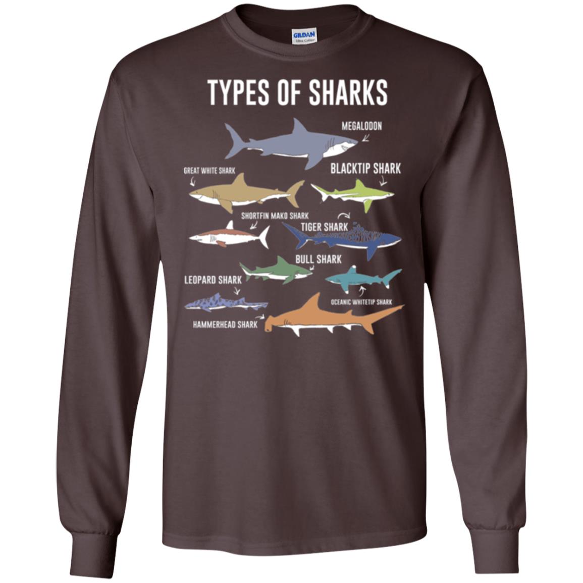 Shark Lovers T-shirt 9 Types Of Sharks Ocean Dark Chocolate