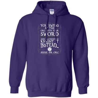 You Swing At The Orc With Your Sword And Accidentaly Knight It Instead Arise Sir Orc T-shirt Purple