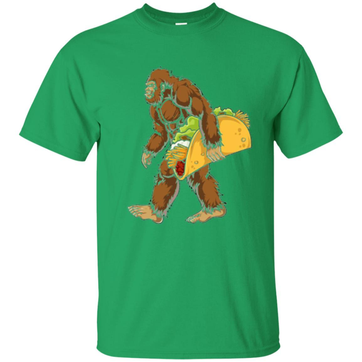 Camping T-shirt Bigfoot Sasquatch Carrying Taco Irish Green