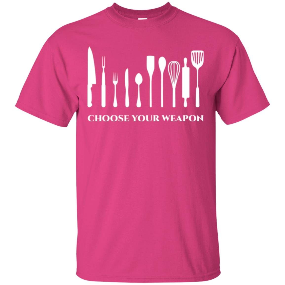 Chef Kitchen Cutlery T-shirt Choose Your Weapon Heliconia