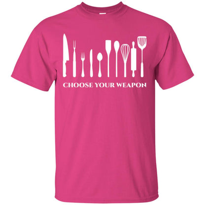 Chef Kitchen Cutlery T-shirt Choose Your Weapon Heliconia