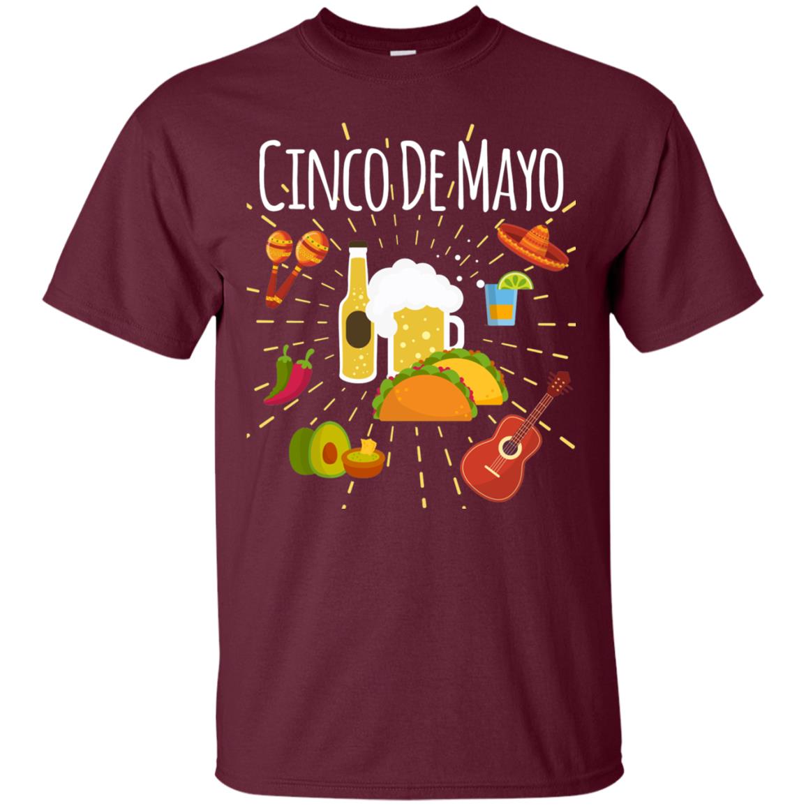 Cinco De Mayo Beer Tacos Guitar Mexico Shirt Maroon