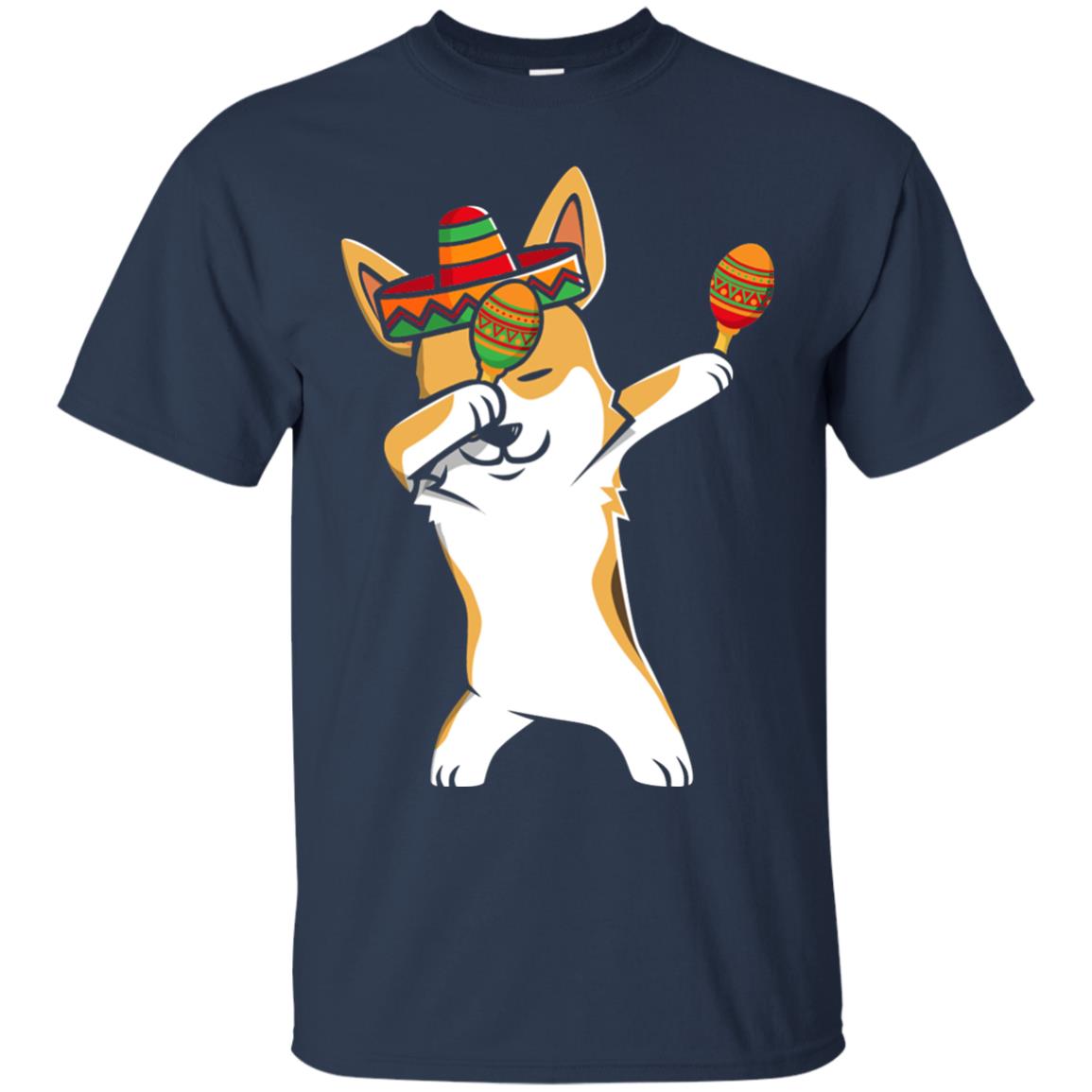 Dabbing Corgi Funny Cinco De Mayo T-shirt Navy