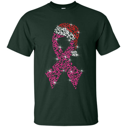Pink Ribbon With Santa Hat Breast Cancer Awareness X-mas Gift Shirt Forest