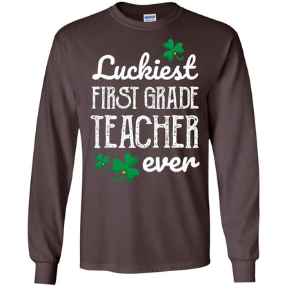 Luckiest First Grade Teacher Ever St. Patricks Day T-shirt Dark Chocolate