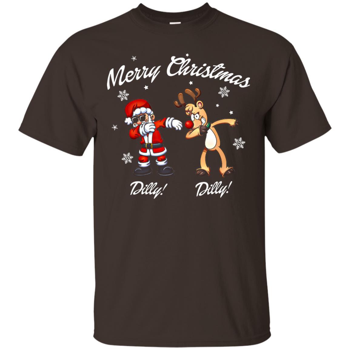 Christmas T-shirt Santa And Reindeer Dilly Dilly Dark Chocolate