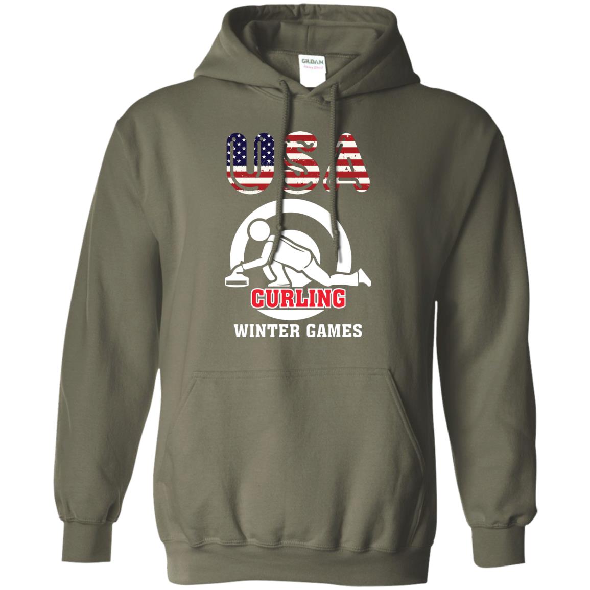 Usa Curling Winter Games Curling Lover T-shirt Military Green