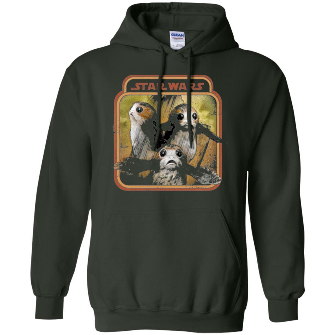 Film T-shirt Star Wars Last Jedi Porg Triplets Retro Box Graphic Forest Green