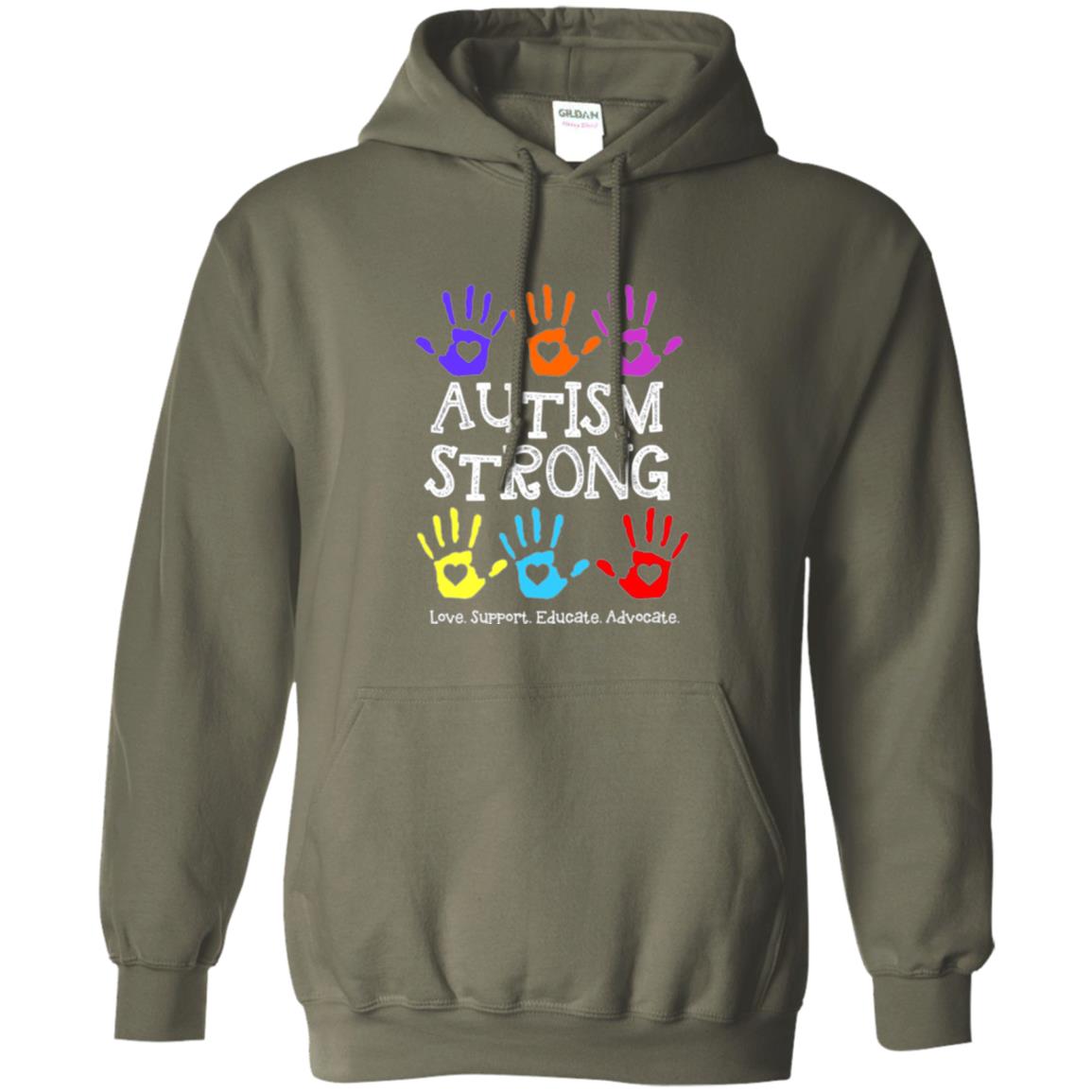 Autism Awareness T-shirt Autism Strong Love Support Educate Advocate Military Green