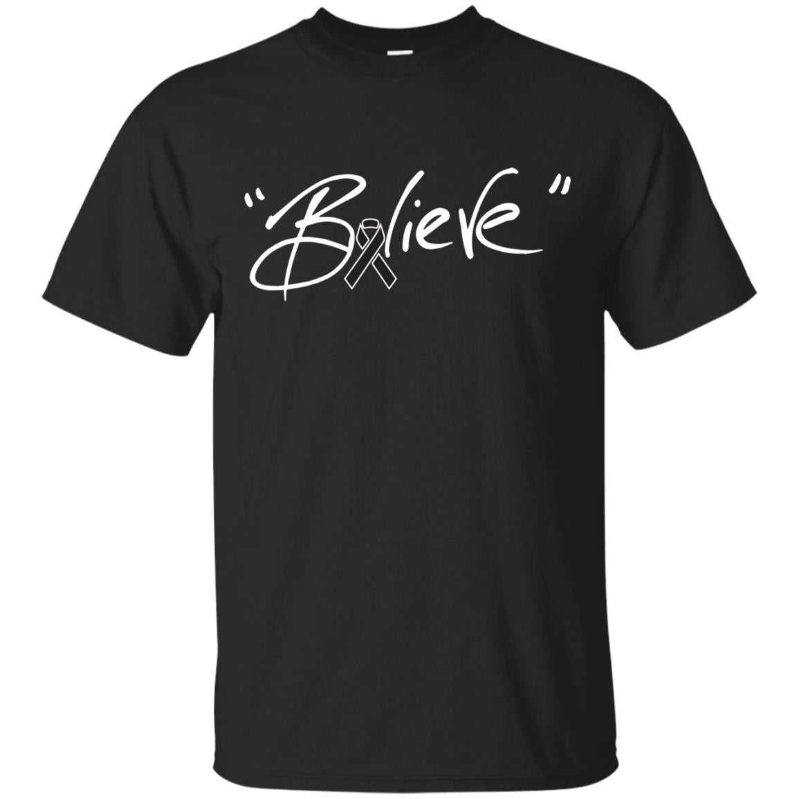 Melanoma Cancer Awareness Shirt Black Ribbon BelieveG200 Gildan Ultra Cotton T-Shirt