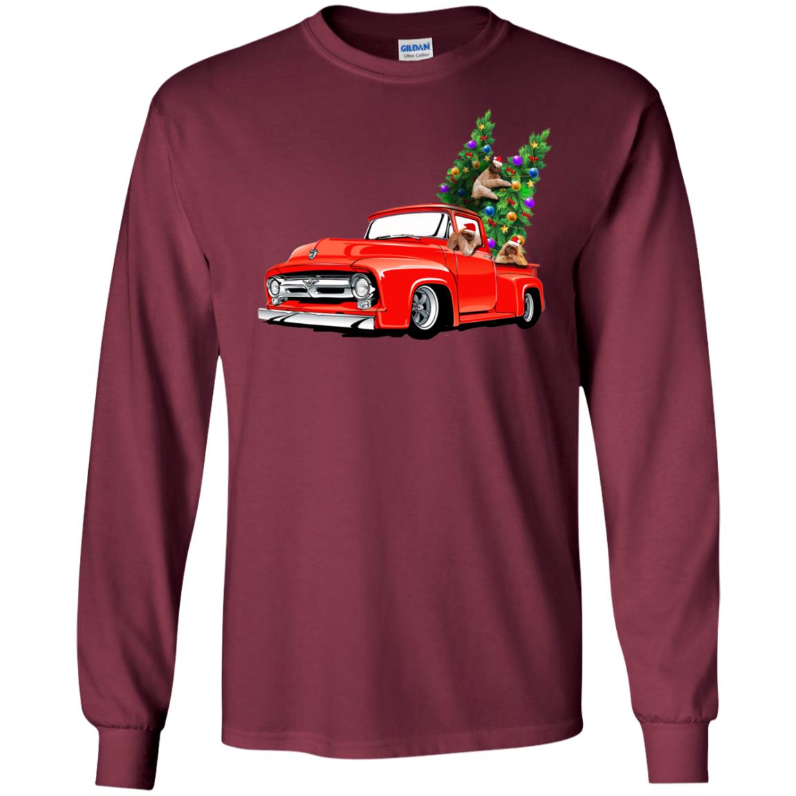 Christmas Tree And Sloths On Car X-mas Gift Shirt Maroon