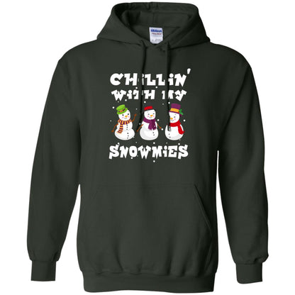 Chillin' With My Snowmie Snowman X-mas Gift Shirt For Mens Womens Kids Forest Green
