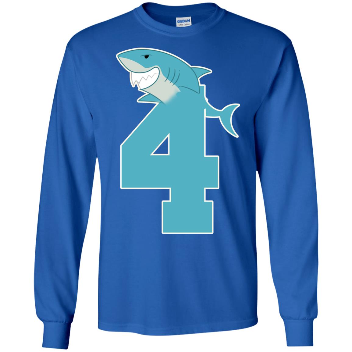 4th Birthday Shark Party Shirt Royal