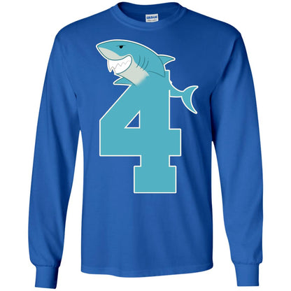 4th Birthday Shark Party Shirt Royal