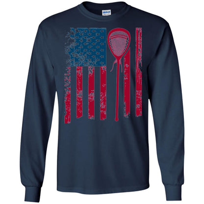 Lacrosse Player T-shirt Lacrosse American Flag Stick Navy