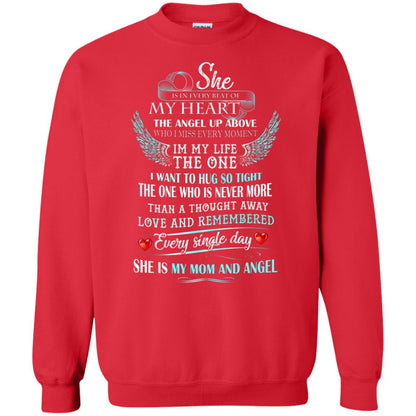 She Is In Every Beat Of My Heart The Angel Up Above She Is My Mom And Angel Shirt Red